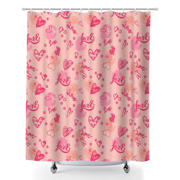 Badeforheng i polyesterstoff, mønstret moderne hjertepolyesterforheng med kroker til badekar 180x180cm