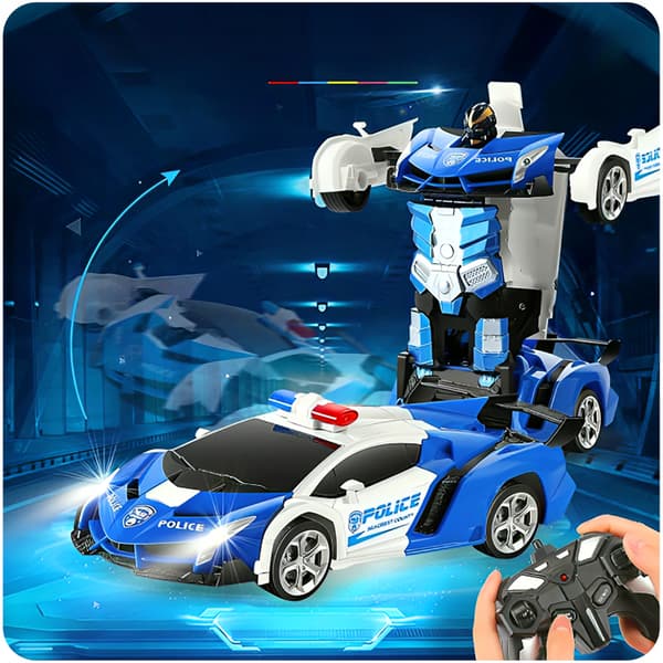 RC Polisbil Robot 2i1 Transformera Ljus Ljud Barnleksak