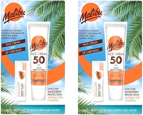 Malibu Face Cream Spf50 + Læbestift Spf30 Sæt X2 Stk