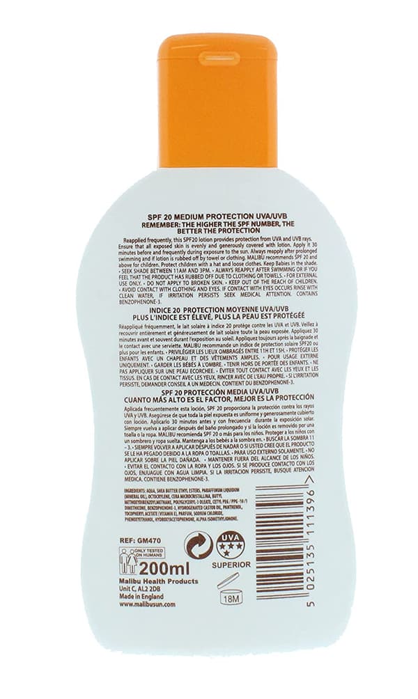 Malibu Protective Lotion Spf20 Waterproof Lotion 200Ml