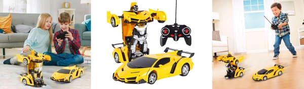 RC Robotbil 2i1 Transform Drift Lys Lyde 360 Gul