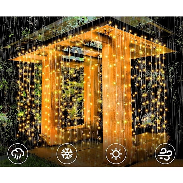 Usb-Valoverho 3M X 3M 300 Lediä Lämmin Valkoinen