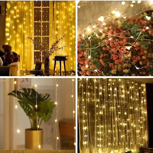 Usb Lysgardin 3M X 3M 300 Leds Varm Hvid