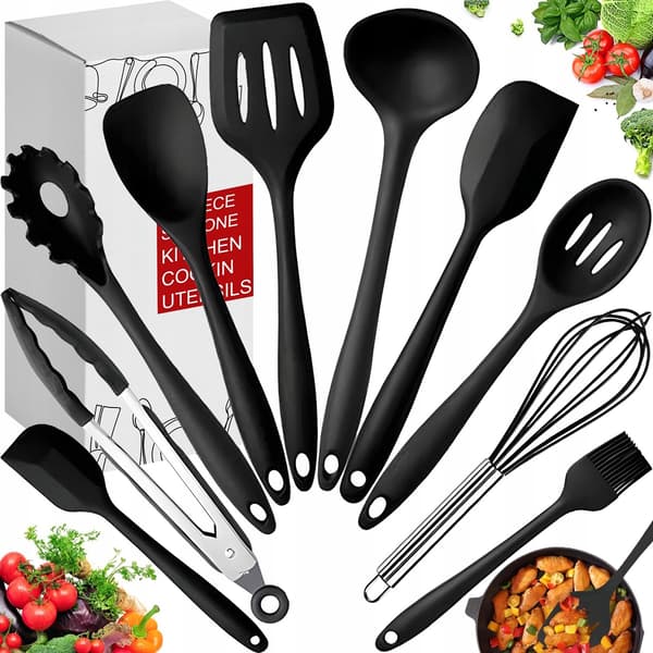 Silikon Kökredskap Set Svart - 10 Delar För Modern Matlagning