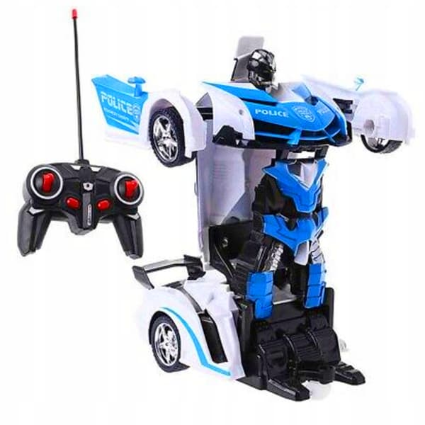 RC Polisbil Robot 2i1 Transformera Ljus Ljud Barnleksak