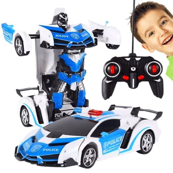 RC Polisbil Robot 2i1 Transformera Ljus Ljud Barnleksak