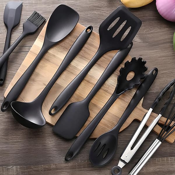 Silikon Kökredskap Set Svart - 10 Delar För Modern Matlagning