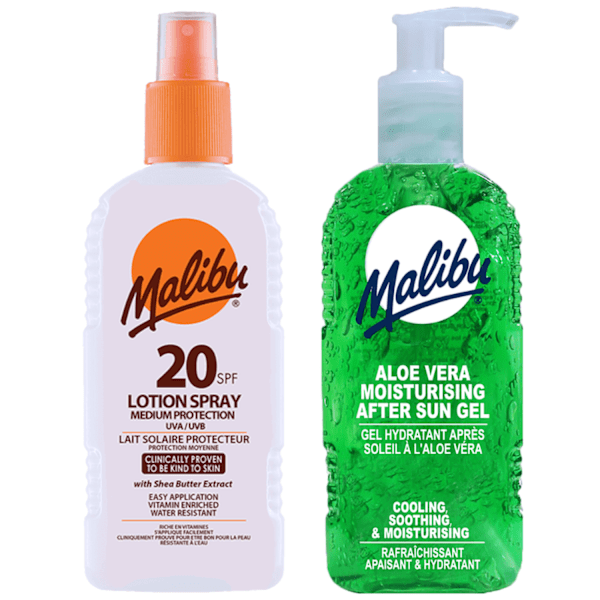 Malibu Spf20 Vedenpitävä Suihke 200 Ml + Aloe After Sun -Geeli 200 Ml