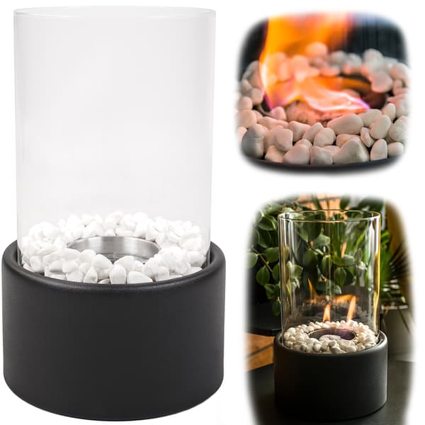 Bordplade Bio Ethanol Pejs Sort Glas Indendørs Udendørs 21cm