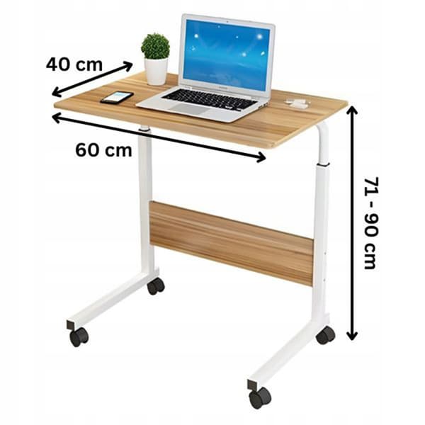 Justerbart Laptopbord Med Hjul, 60 X 40 Cm, 71–90 Cm