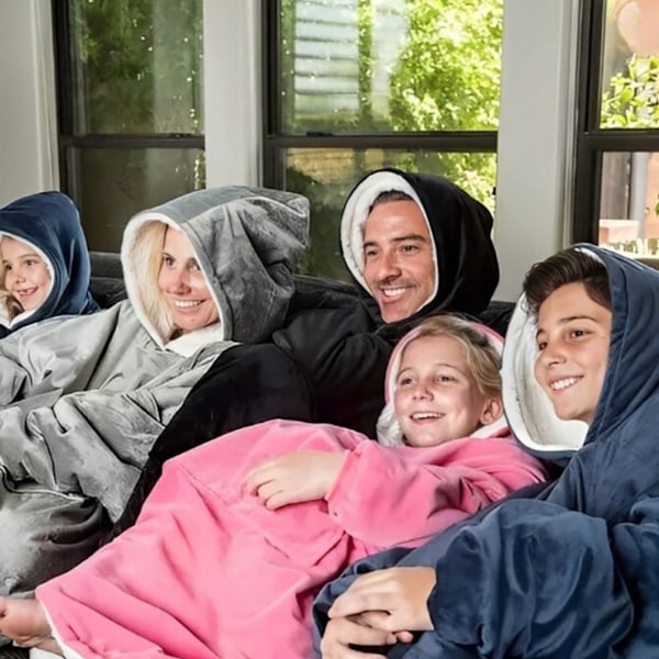 Tæppe Tæppe Sweatshirt Varm Tyk Hættetrøje Blå Tæppe