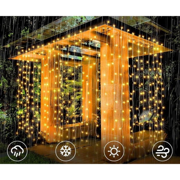 LED-ljusridå 3x3m Varmvit Vattenfall Fjärrkontroll 8 Lägen