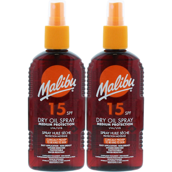 Malibu Dry Oil Spray Spf15 Bronzing Tanning Oil 200Ml X2 St