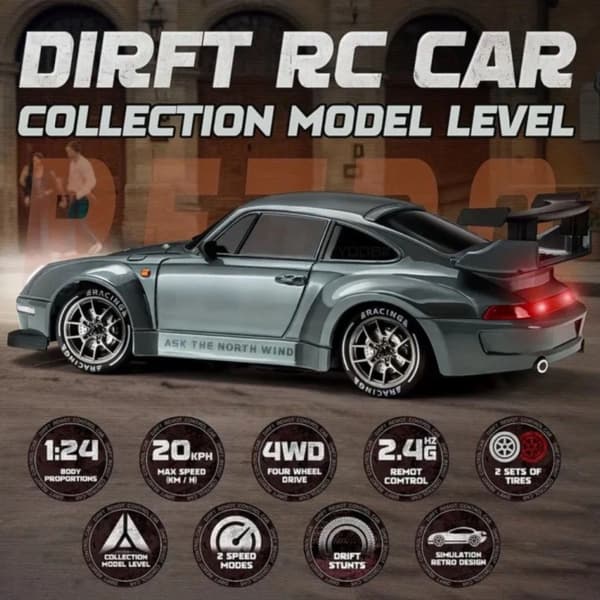 Samochód Zdalnie Sterowany Napęd 4X4 Dioda Led Piankowe Koła Drift Driftor