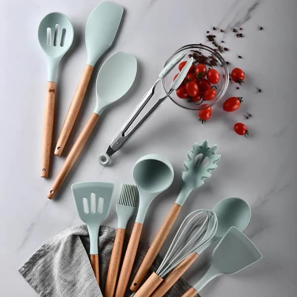 Kökstillbehör Set Köksredskap 12 St. Silikon Bambu Set Matt