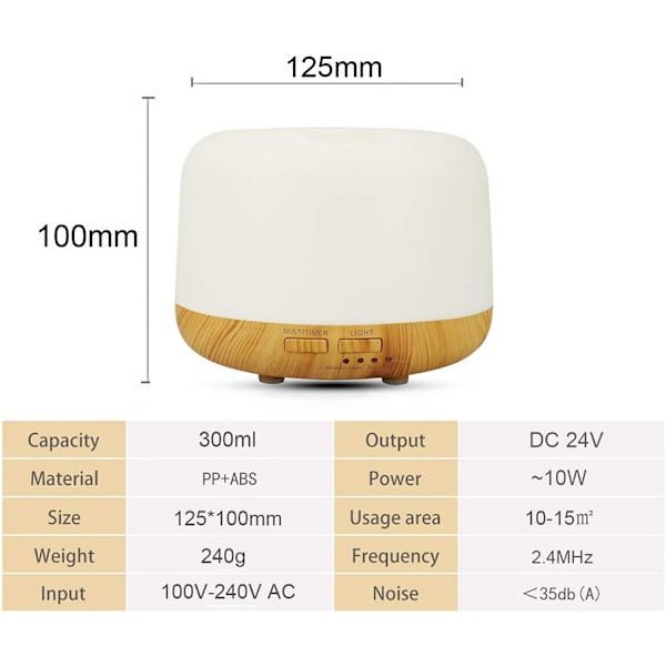 Luftfugter Aroma Diffuser 300ml LED Natlampe 6 Olier Sæt Hjem