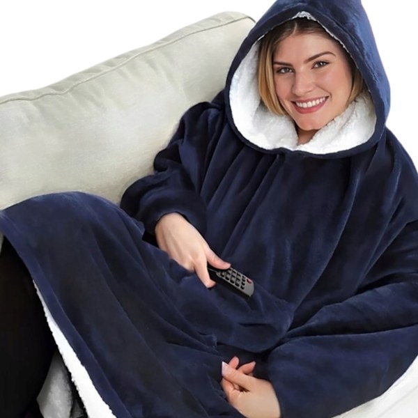 Tæppe Tæppe Sweatshirt Varm Tyk Hættetrøje Blå Tæppe