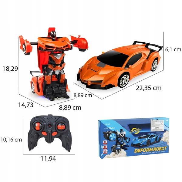 Fjernbetjent 2-I-1 Robotbil - Drift, Lys & Lyd Funktioner - Orange