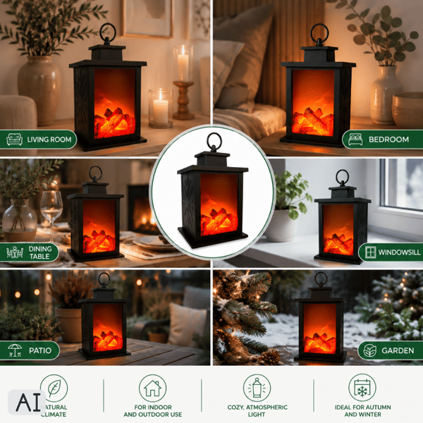 LED-kaminlykta 3D rörlig flamma timer batteridriven svart