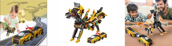 RoarWheel Magnetisk Dino Bil Leksak 2i1 Transform Guld Barn 3+