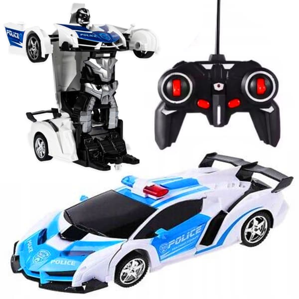 RC Polisbil Robot 2i1 Transformera Ljus Ljud Barnleksak