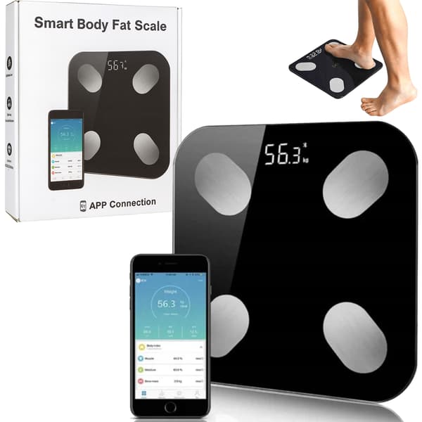 Smart Bluetooth Kropsvægt BMI Fedt Muskel Analysator Sort 180kg