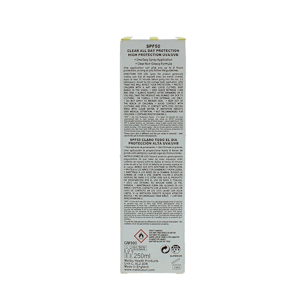 Malibu Clear Protection Farveløs Protective Spray Spf50 250Ml