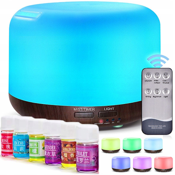 Luftfugter Aroma Diffuser 300ml LED Natlampe 6 Olier Sæt Hjem