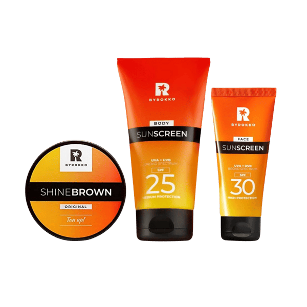 Byrokko Shine Brown Chocolate Bronzing Oil Set med solskydd Spf25 och Spf30 ansiktskräm