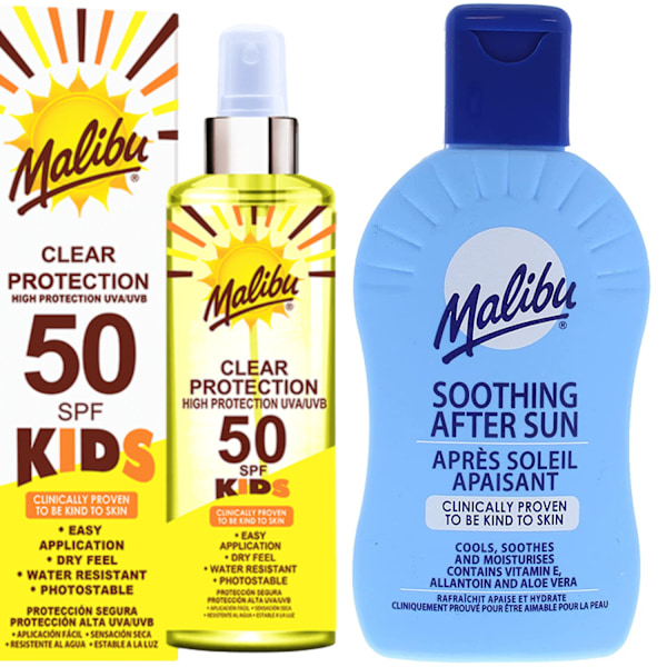 Malibu Farveløs Spray Til Børn Spf50 250Ml + After Sun Balm 200Ml