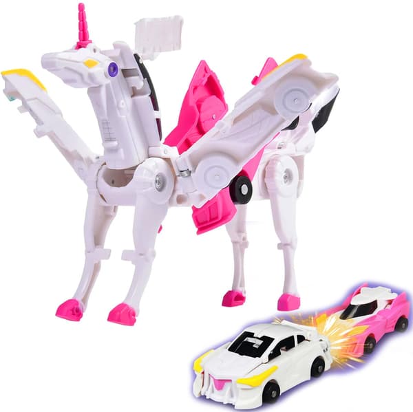 Magnetisk Transformationslegetøj 2-I-1: Unicorn & Dinosaur Bil I Lyserød
