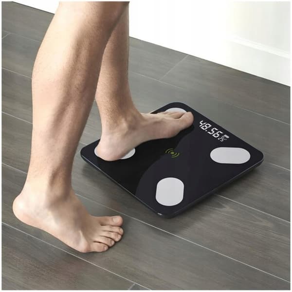 Smart Bluetooth Kropsvægt BMI Fedt Muskel Analysator Sort 180kg