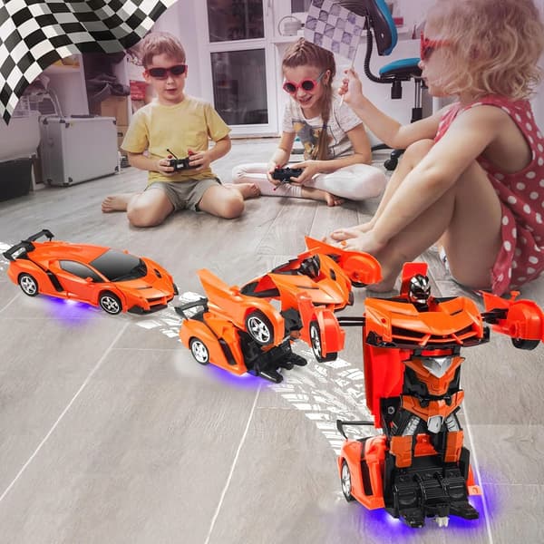 Fjärrstyrd 2-I-1 Transformationsbil Och Robot Med Ljus Och Ljud - Orange