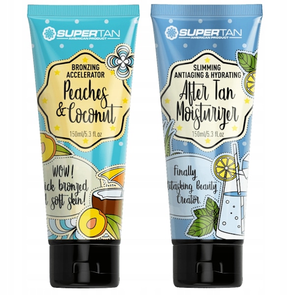 SUPERTAN Fersken & Kokos Bronzer med Accelerator 150ml + After Tan Balsam 150ml Sæt