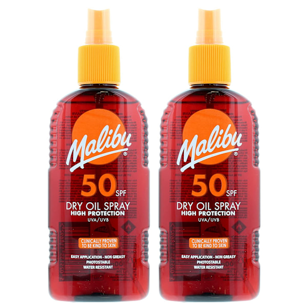 Malibu Dry Oil Spray Spf50 Bronzing Tanning Oil 200Ml X2 Stk.