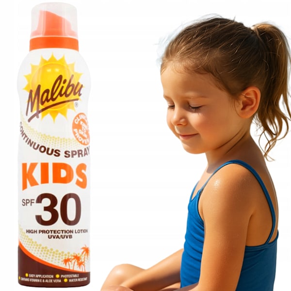 Malibu Børnevenlig Solspray SPF 30 – Effektiv Solbeskyttelse til Sensitiv Hud