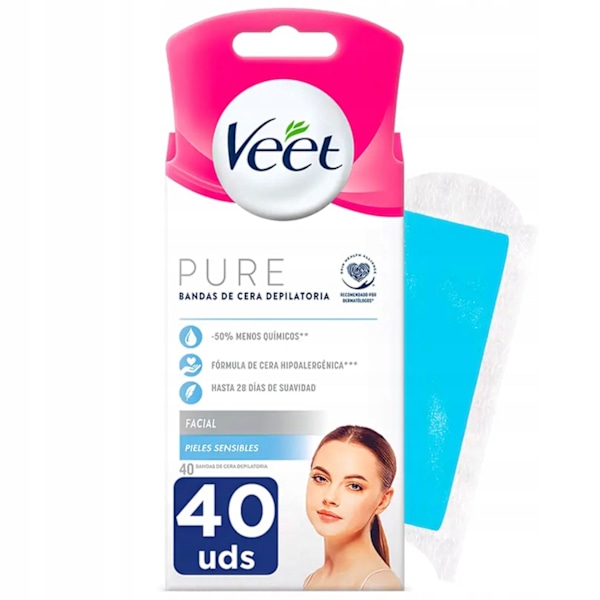 Veet Pure Ansigtsvoksstrimler Til Følsom Hud – 40 Stk.