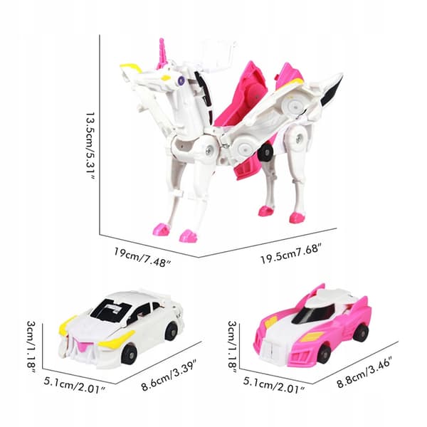 Magnetisk Transformationslegetøj 2-I-1: Unicorn & Dinosaur Bil I Lyserød