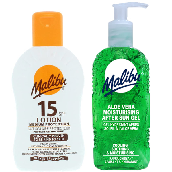 Malibu Spf15 Waterproof Balm 200Ml + Aloe After Sun Gel 200Ml