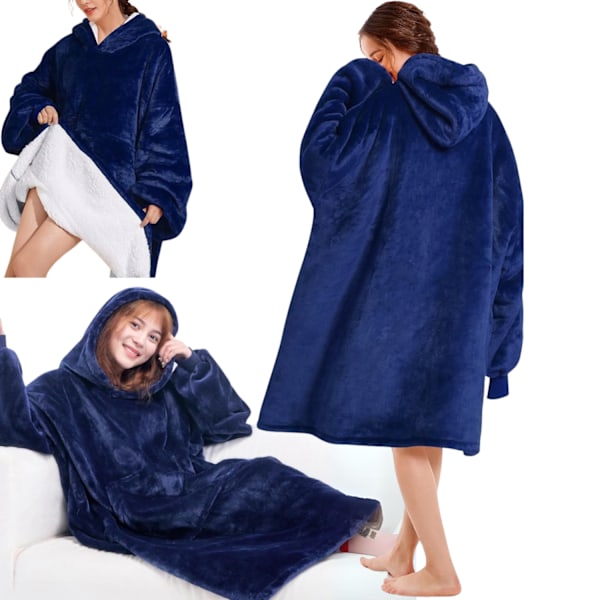 Tæppe Tæppe Sweatshirt Varm Tyk Hættetrøje Blå Tæppe