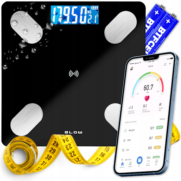 Smart Analytisk Bluetooth Badrumsvåg Svart + Mätkran