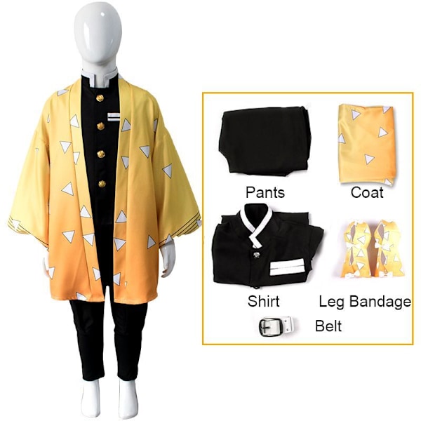 Demon Slayer Cosplay Kostym Barn Flickor Pojkar Kimetsu No Yaiba Nez o Kläder Agatsuma Zenitsu Suit 140cm