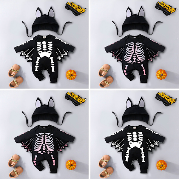 Halloween Småbarn Baby Pojkar Flickor Cosplay Fladdermus Kostym Sparkdräkt Hatt Set HY20142N 100cm