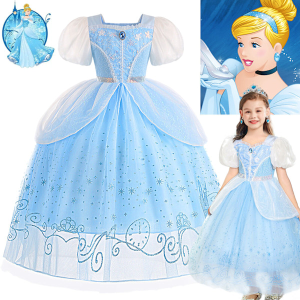 Flickor Barn Askungen Prinsessa Maskerad Party Födelsedag Cosplay Kostym Outfit Dress+Wig 8-9 Years
