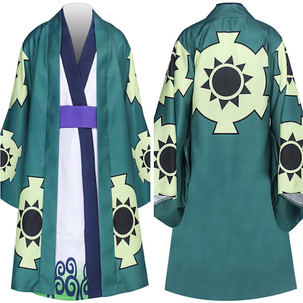 Anime One Piece: Barn Roronoa Zoro Cosplay Zoro Kimono Robe+bälte+foder set 110