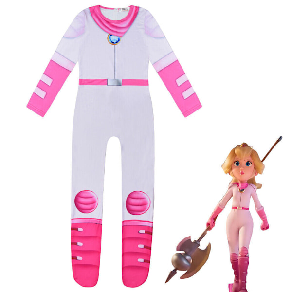 Flicka Prinsessa Peach Jumpsuit Cosplay Halloween Party Kostym Maskeradkläder 7-8Years