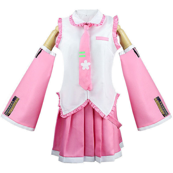 Anime Rosa Hatsune Miku Maid Cosplay Kostym Outfit Peruk Dam Fancy Dress Costume (no wig) L