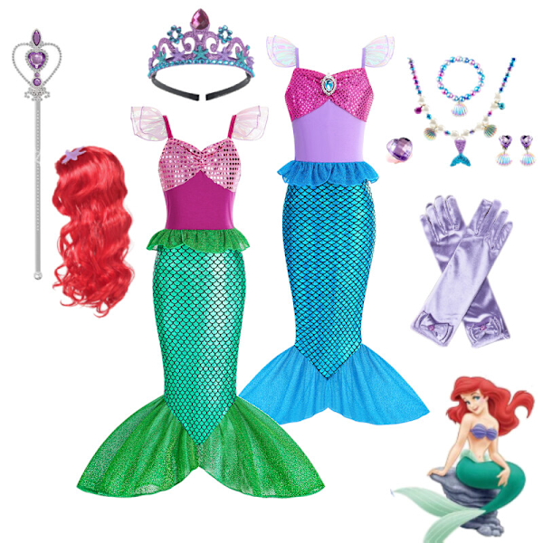 Lilla Sjöjungfrun Ariel Prinsessdräkt Barn Utklädnad Flickor Cosplay Födelsedagsfest Only Wig One Size