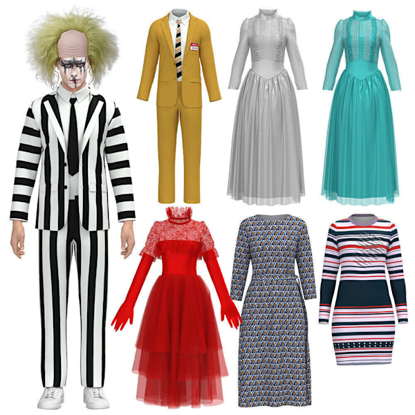 BeetleJuice 2 Master Adam Cosplay Mage Kostym Michael Keaton Lydia Röd Klänning Adam Uniform+Wig M