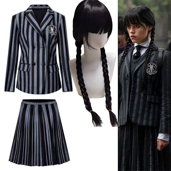 Wednesday Addams Kostym Nevermore Academy Barn Vuxen Uniform Klänning Kostym Cosplay Only Hand One Size